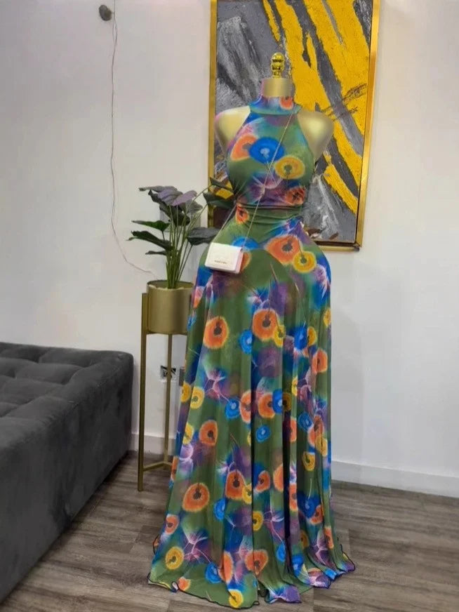 Sleeveless Printed Big Swing Maxi Dress
