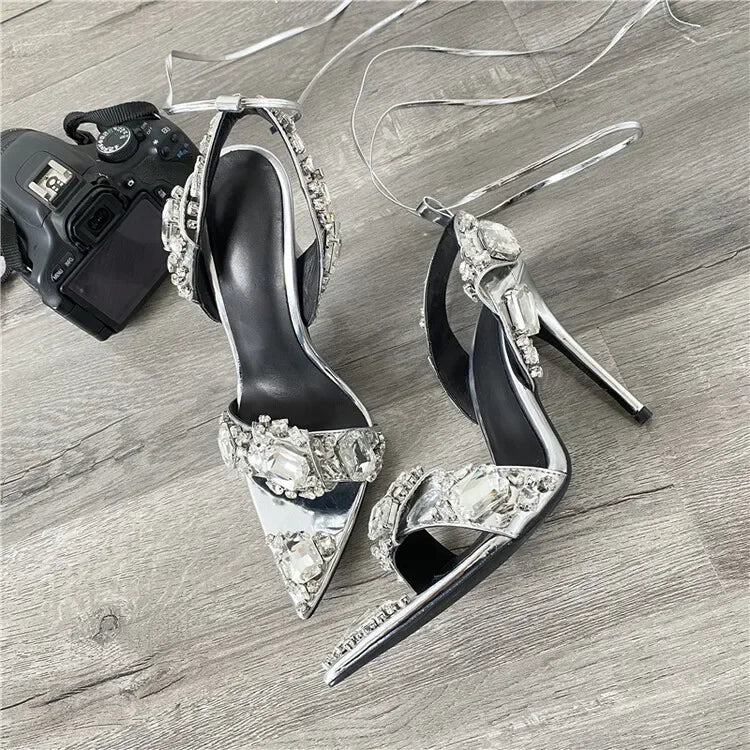 Luxury Rhinestone Pointed-Toe High-Heel Sandals – Elegant Women’s Shoes
