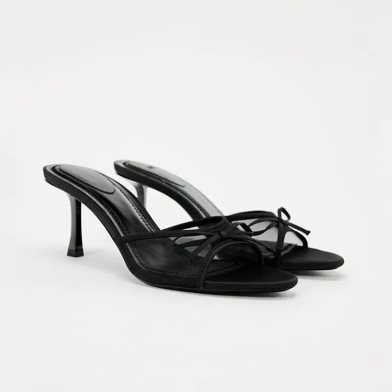 Women's Lace Mesh Slingback Medium Heel Sandals
