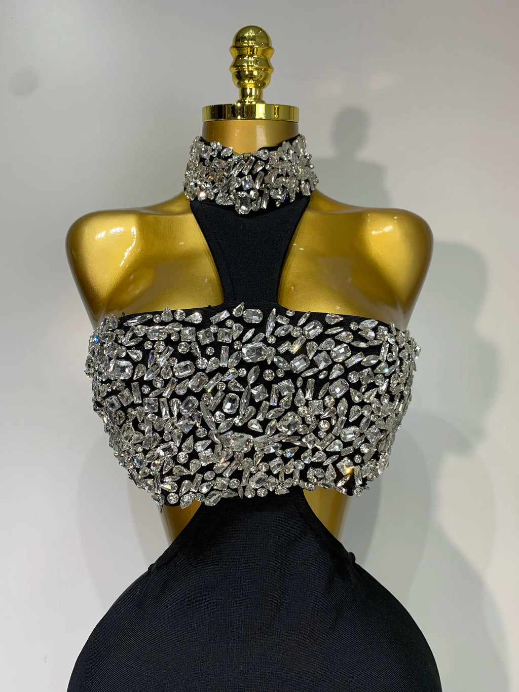 Backless Sparkly Crystal Black Bandage Dress