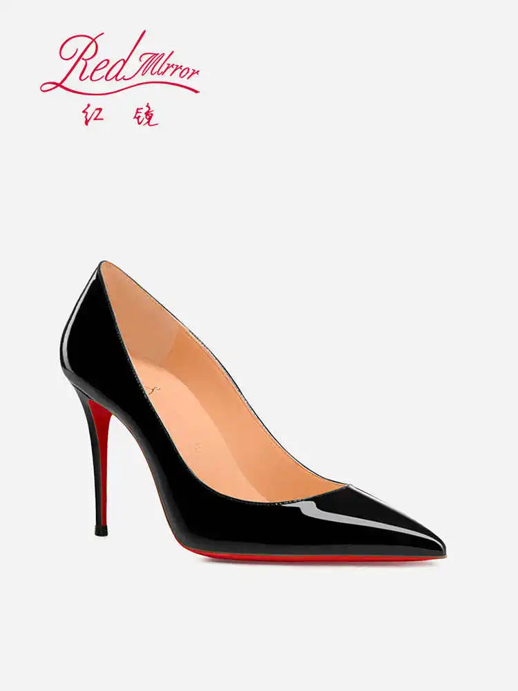 Black Pointed Heels with Red Shiny Bottoms