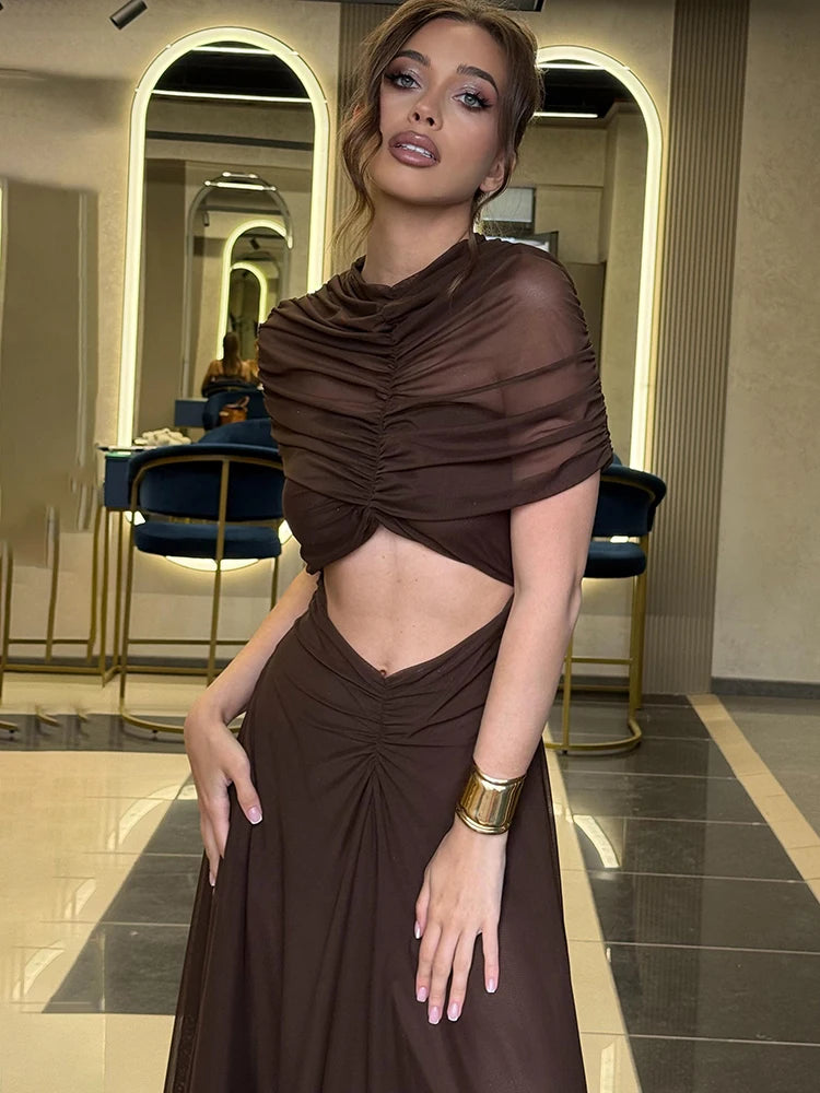 Mozision O-Neck High Waist Long Dress