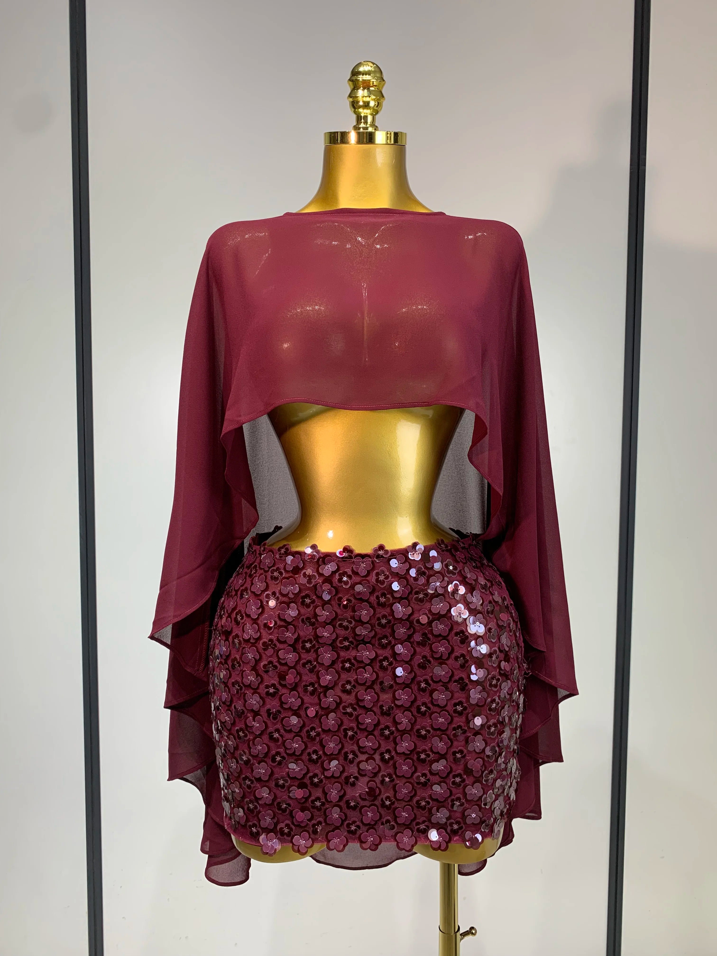 Women’s Sparkly Sequin Flower Sheer 2-Piece Set – Sexy Party & Stagewear