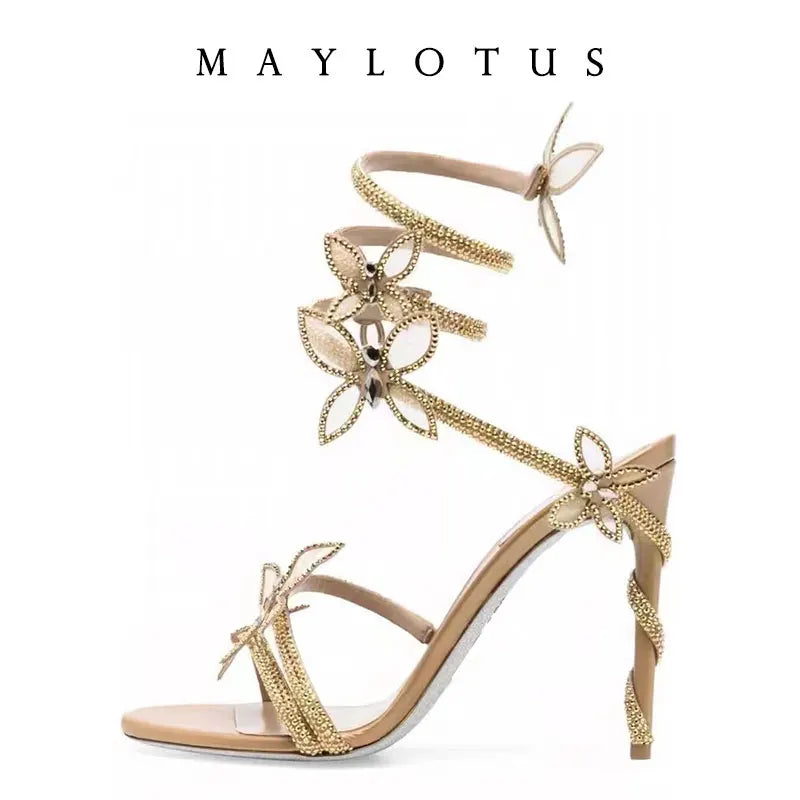 Jeweled Snake-Shaped Stiletto Sandals