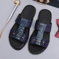 Premium Men’s Leather Slide Sandals – Croc Print