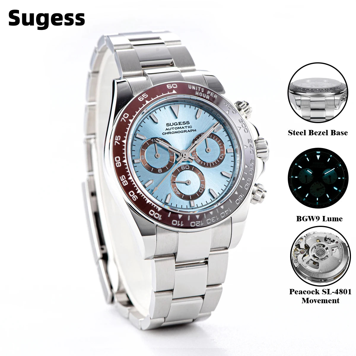 Sugess Panda Automatic Mechanical Chronograph Diving Watch