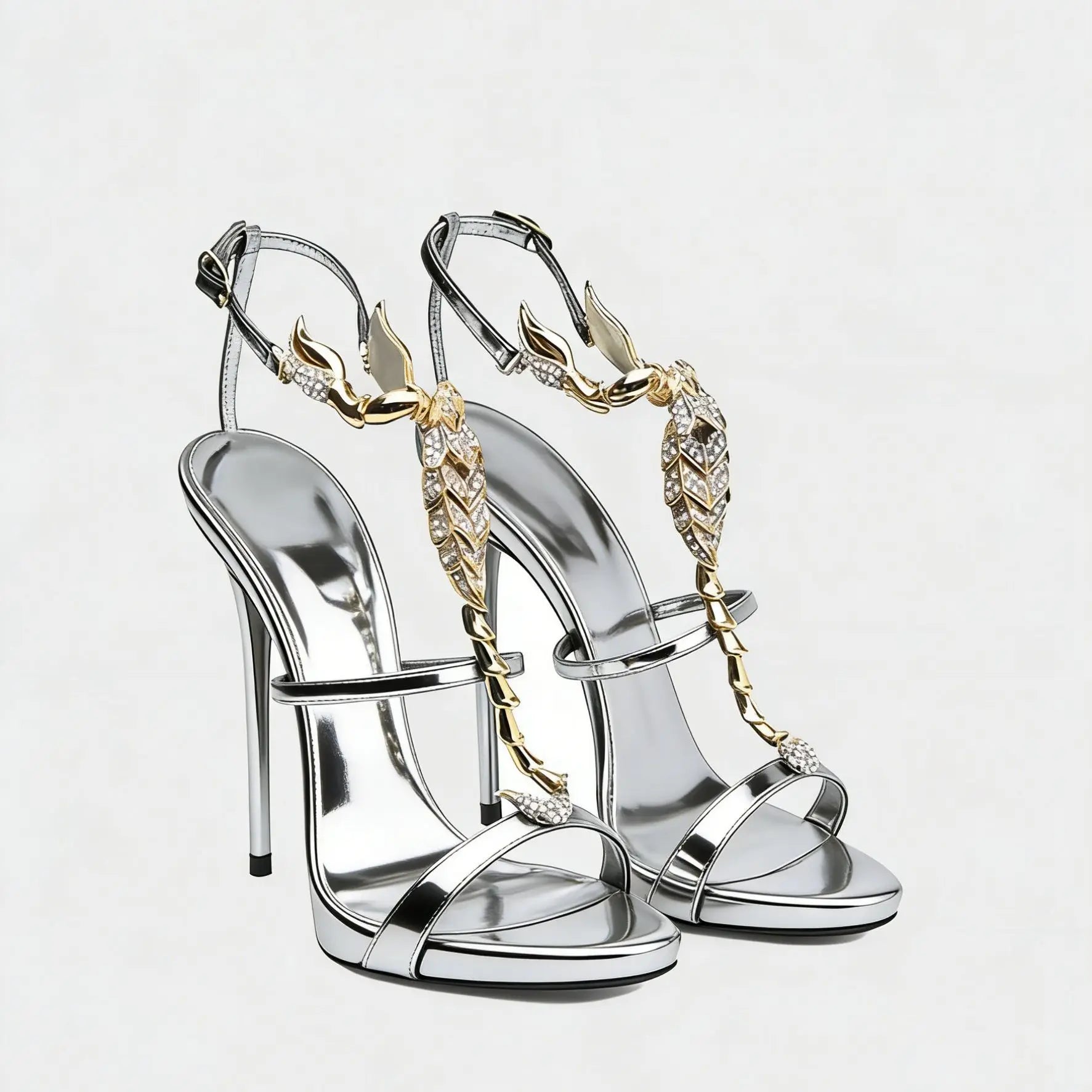 Rhinestone Scorpion Round Toe Stiletto Sandals