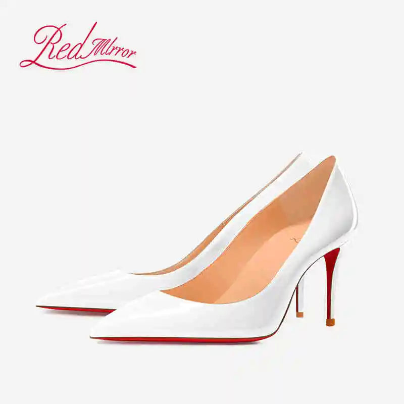 Black Pointed Heels with Red Shiny Bottoms