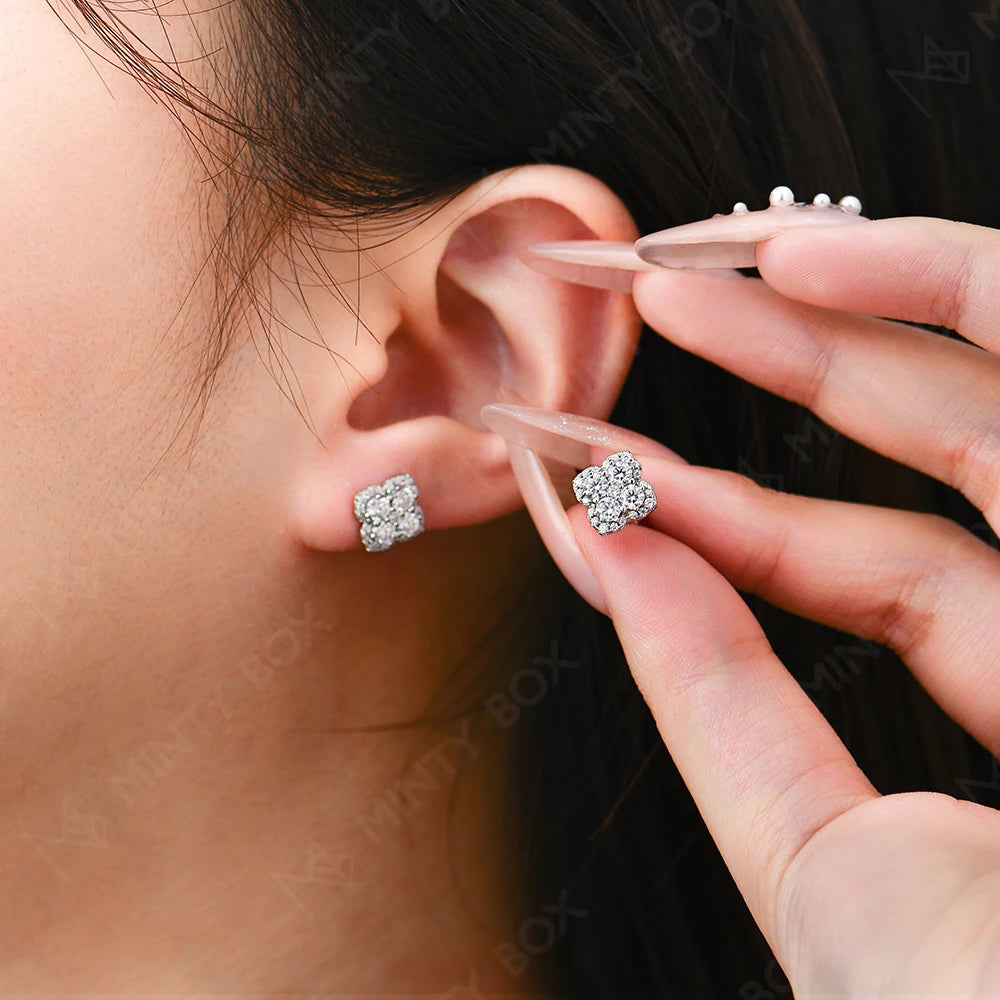 Mintybox Moissanite Clover Silver Earrings