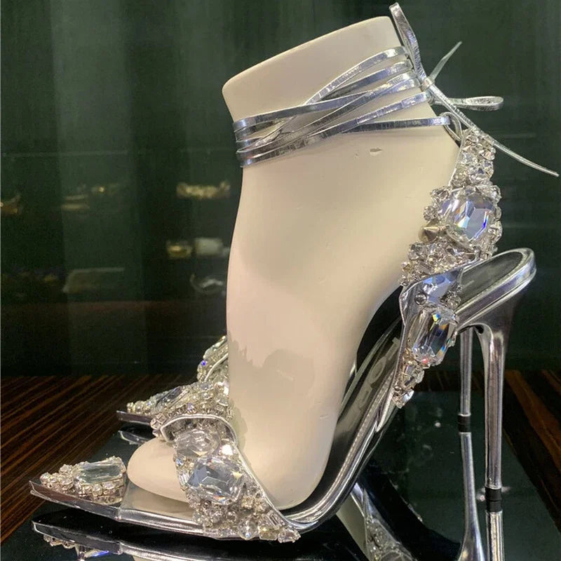 Luxury Rhinestone Pointed-Toe High-Heel Sandals – Elegant Women’s Shoes