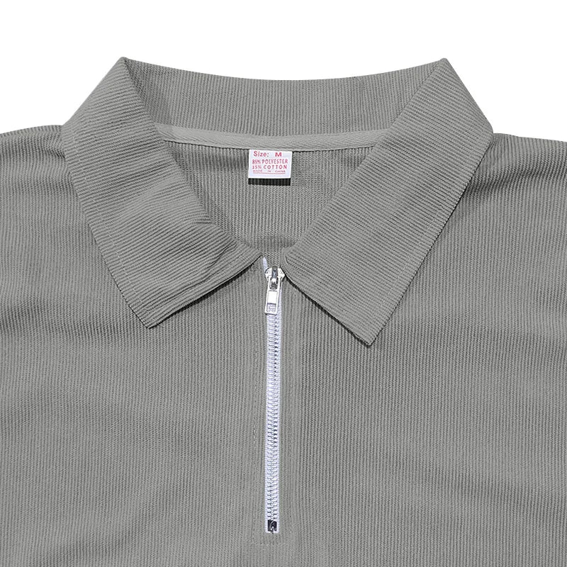 Solid Lapel Short Sleeve Zipper Suit