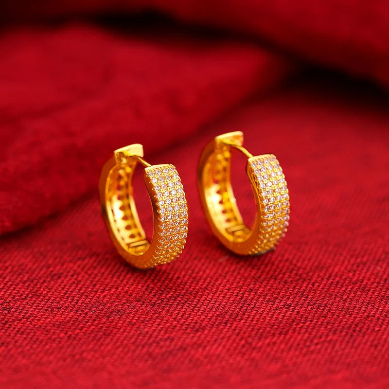 24K Pure Gold Diamond Earrings