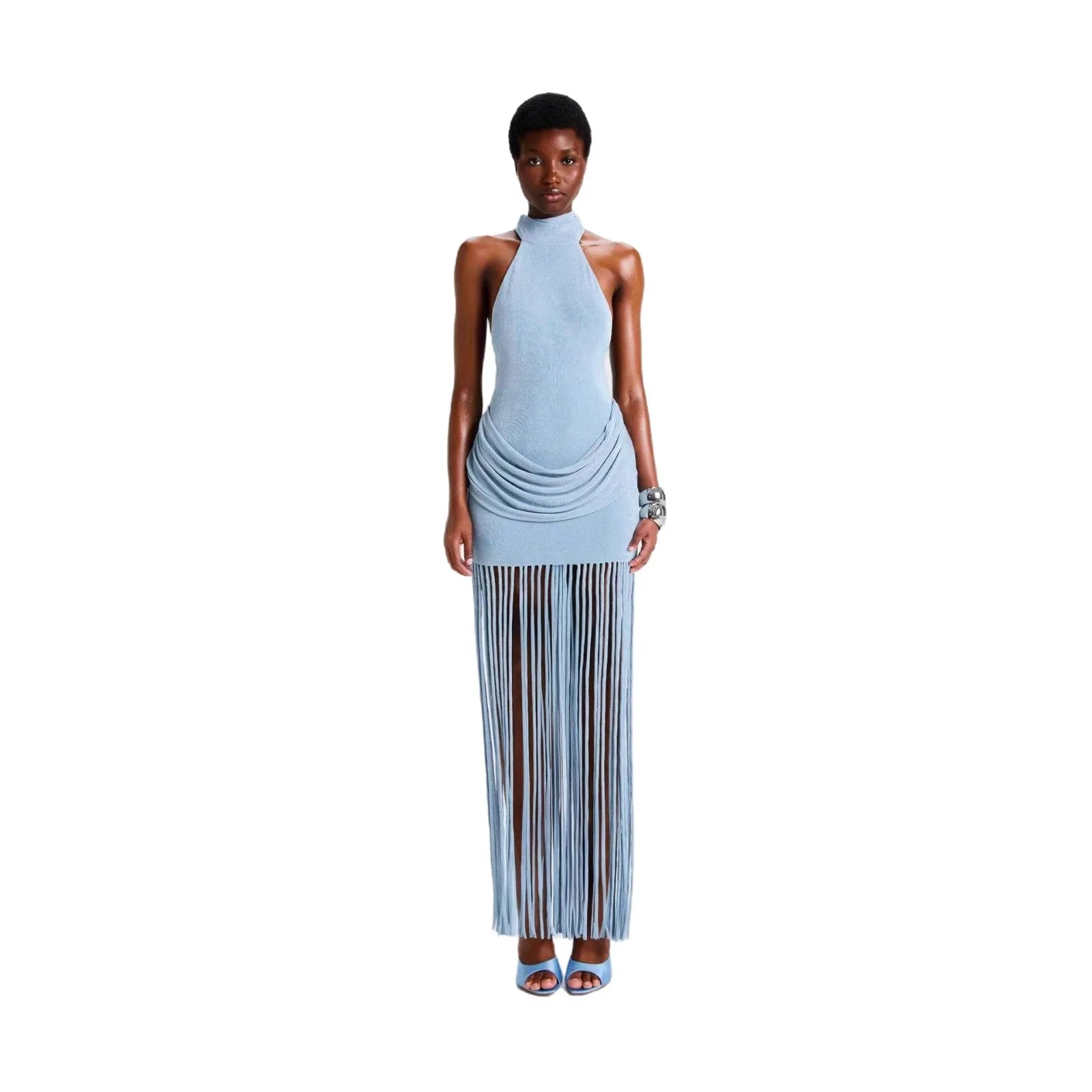Velvet Halter Tassel Mini Dress