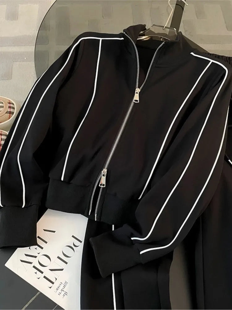 Color-Block Zipper Tracksuit Set