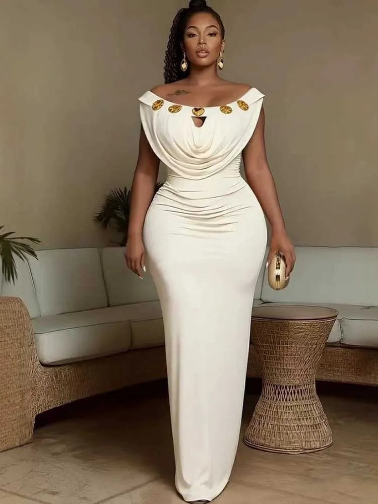 Off-Shoulder Bohemian Slim-Fit Evening Maxi Dress