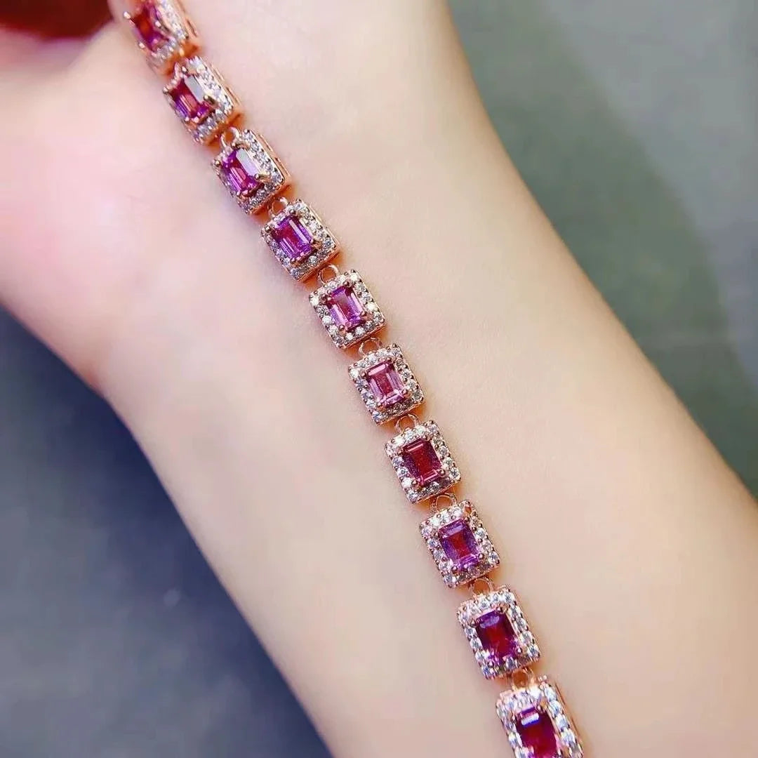 Natural Garnet 925 Silver Bracelet