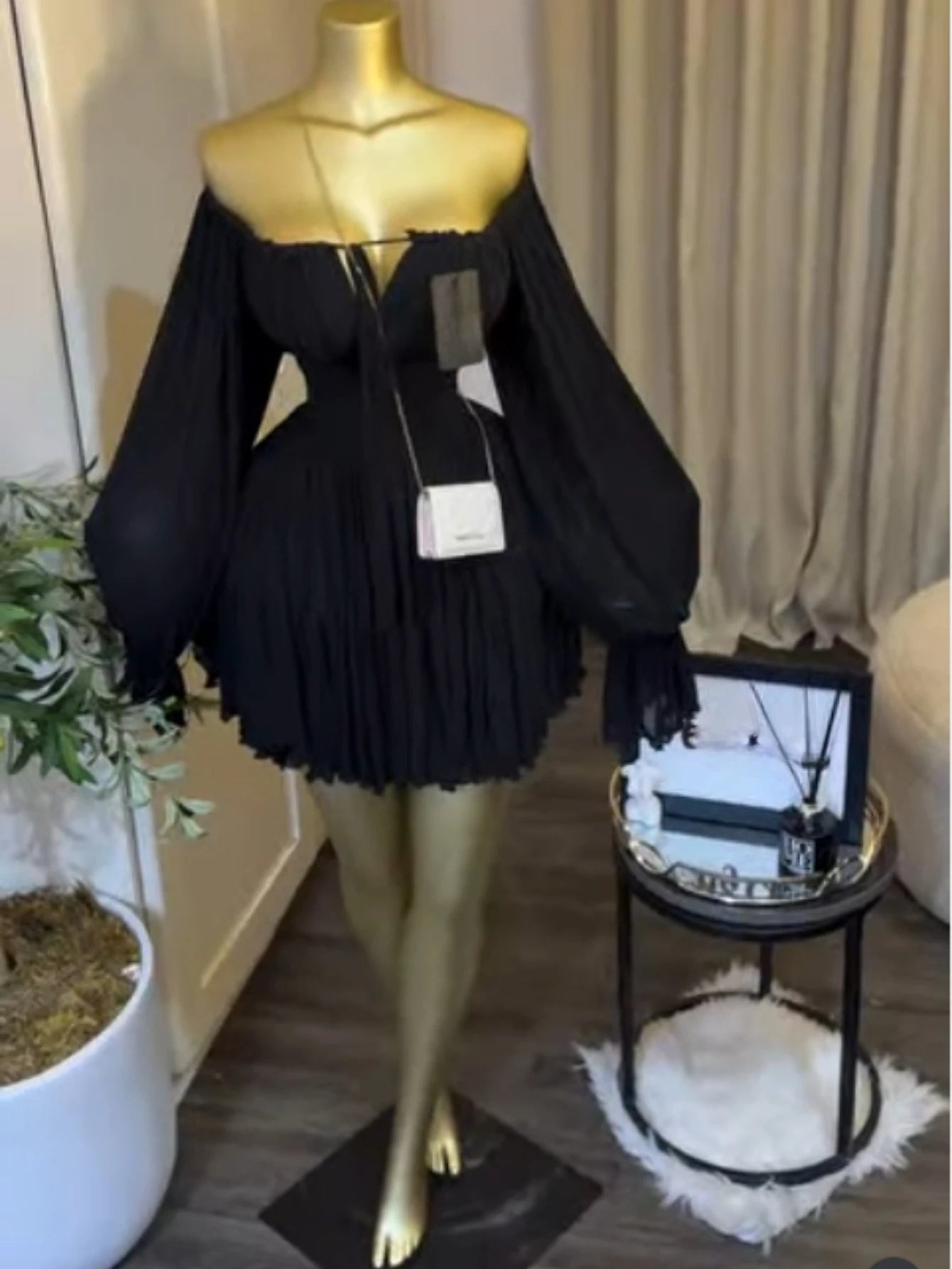 Halter Mesh Flare Sleeve Mini Dress