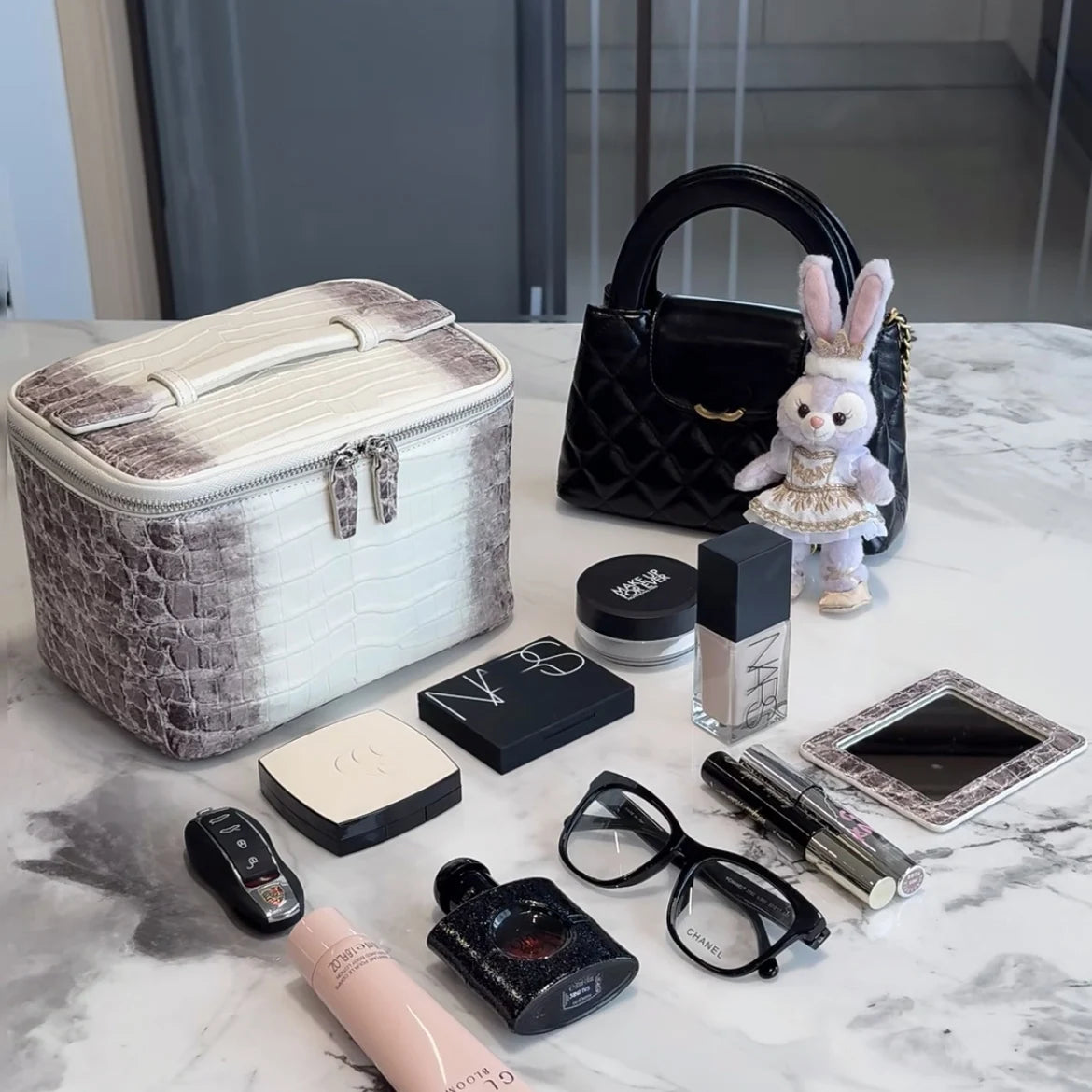 Portable Square Leather Vanity Bag