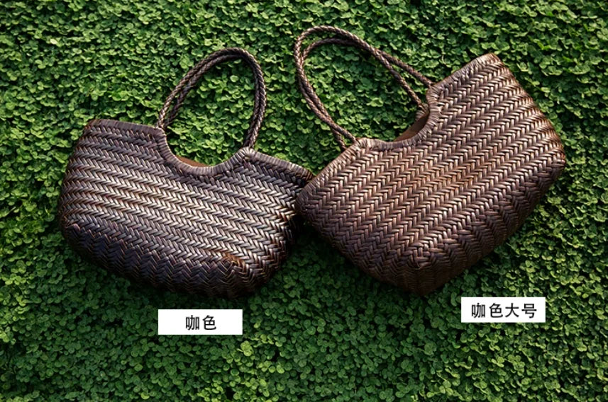 Hand-Woven Genuine Leather Tote Bag