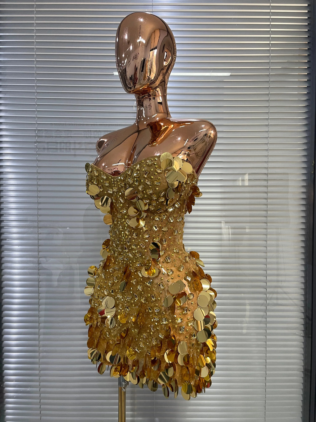 Women’s Gold Glitter Rhinestone Corset Mini Dress – Sexy Party & Showwear