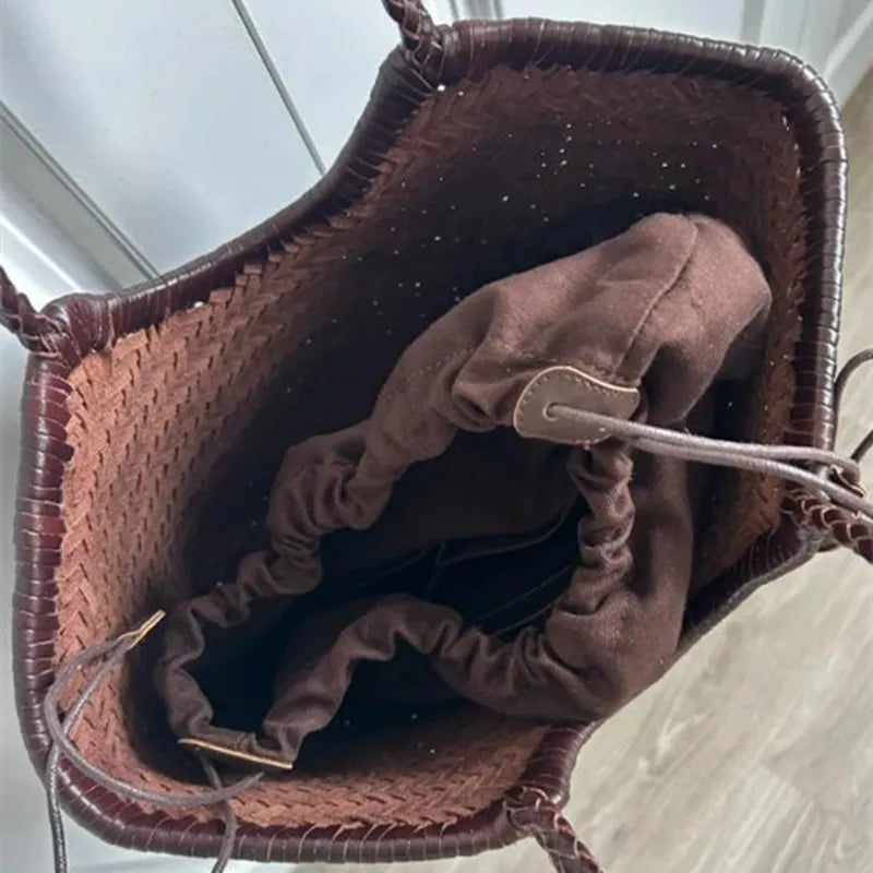 Hand-Woven Genuine Leather Tote Bag