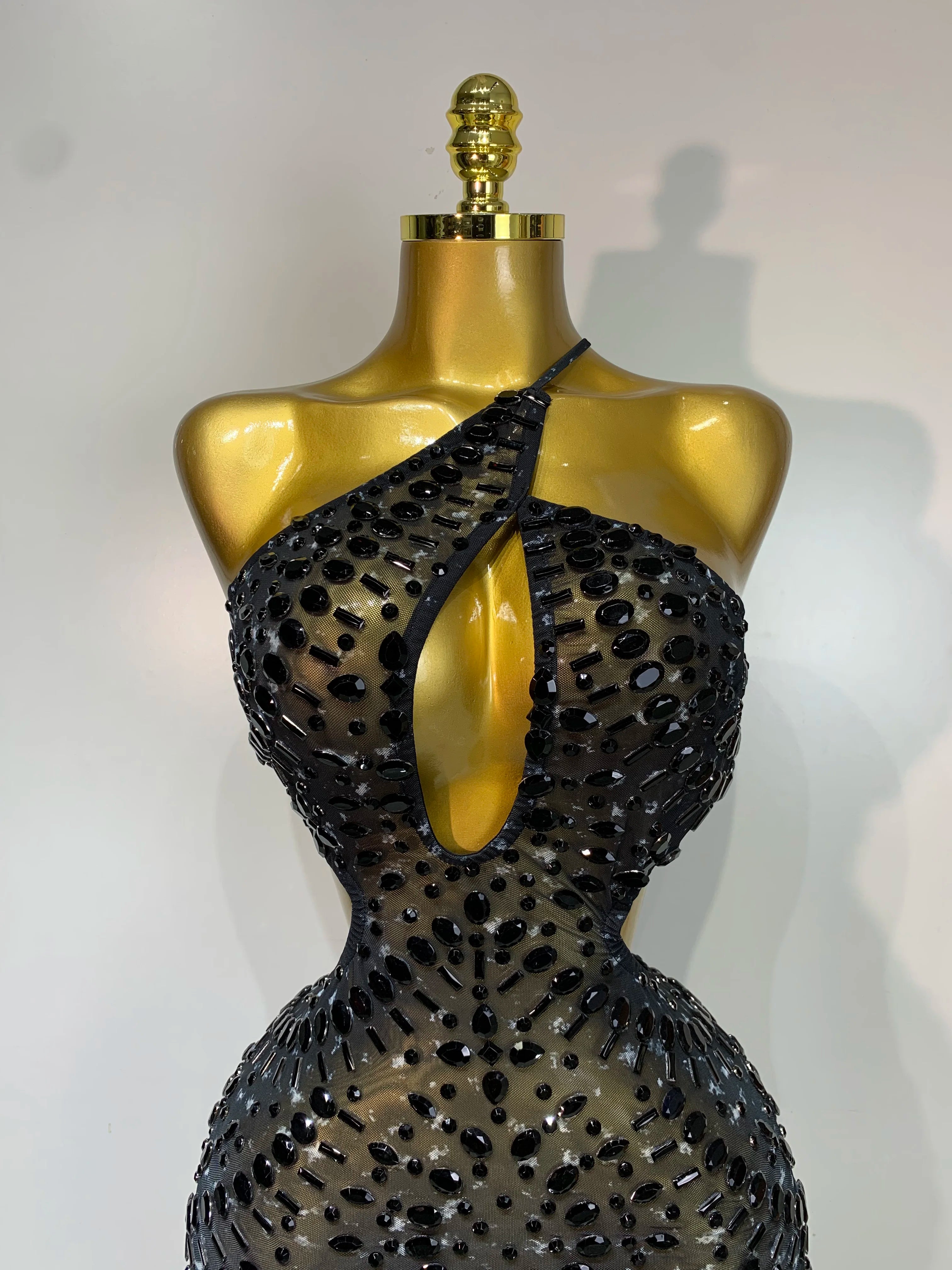 Sparkly Rhinestone Backless Bodycon Maxi Dress