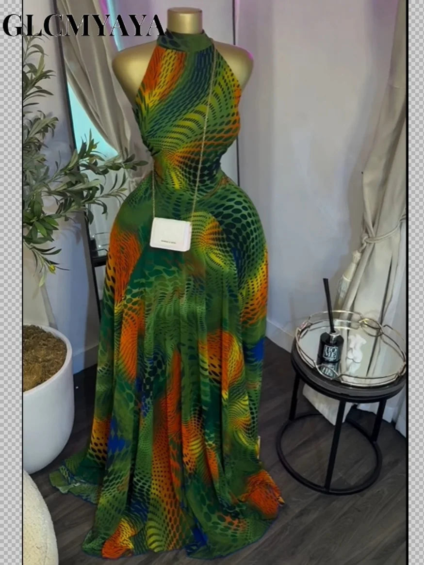 Sleeveless Printed Sashes A-Line Maxi Dress
