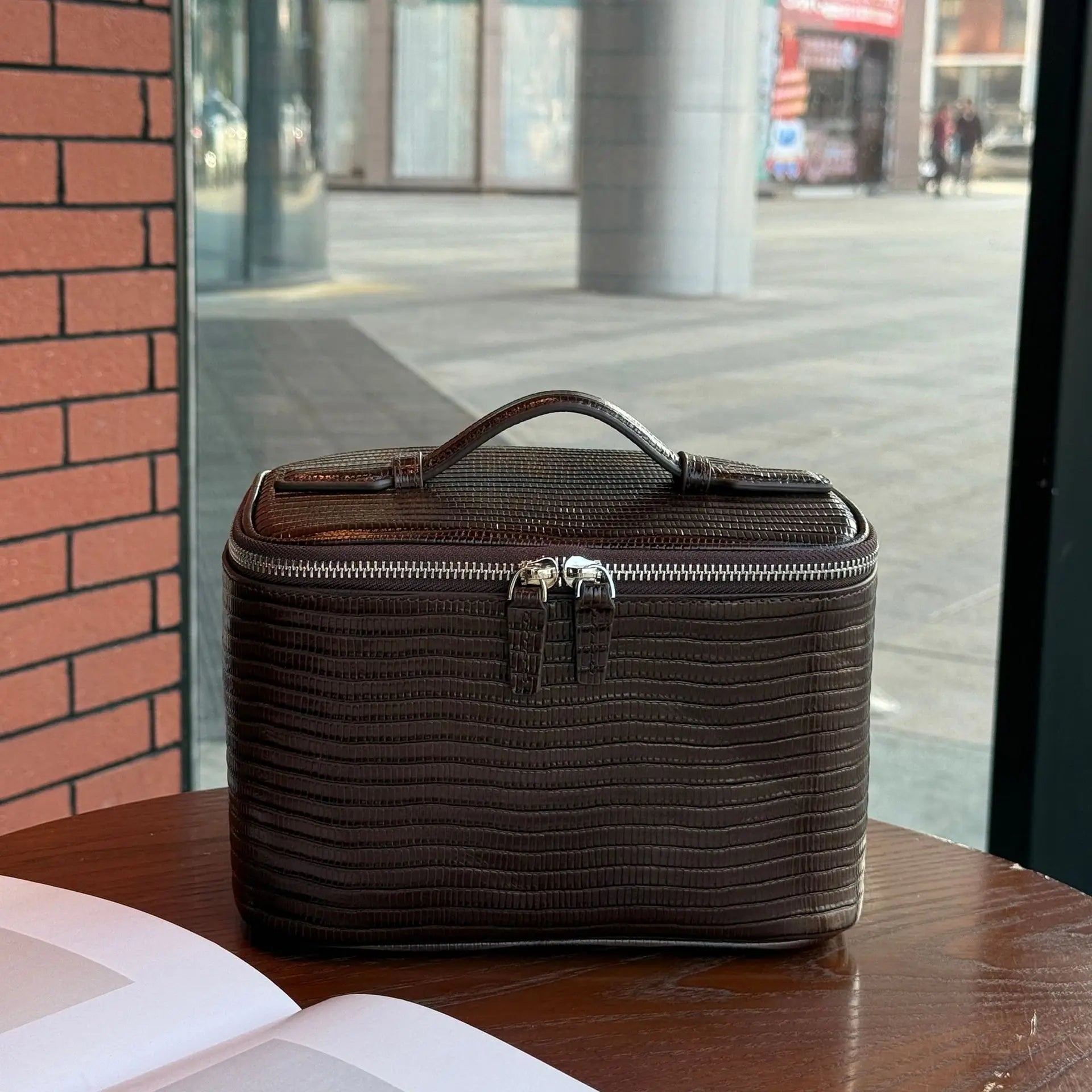 Portable Square Leather Vanity Bag