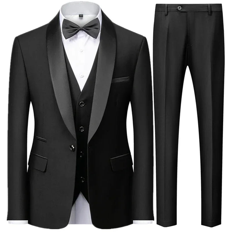 Black Men’s 3-Piece Slim-Fit Suit – Wedding & Party Blazer Set