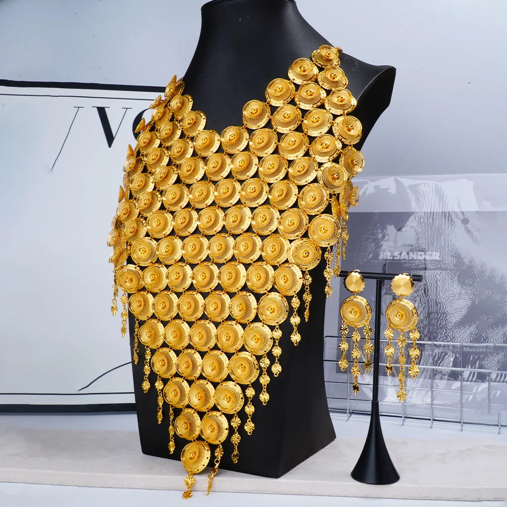 Luxury 24K Dubai Gold Tassel Bridal Jewelry Set