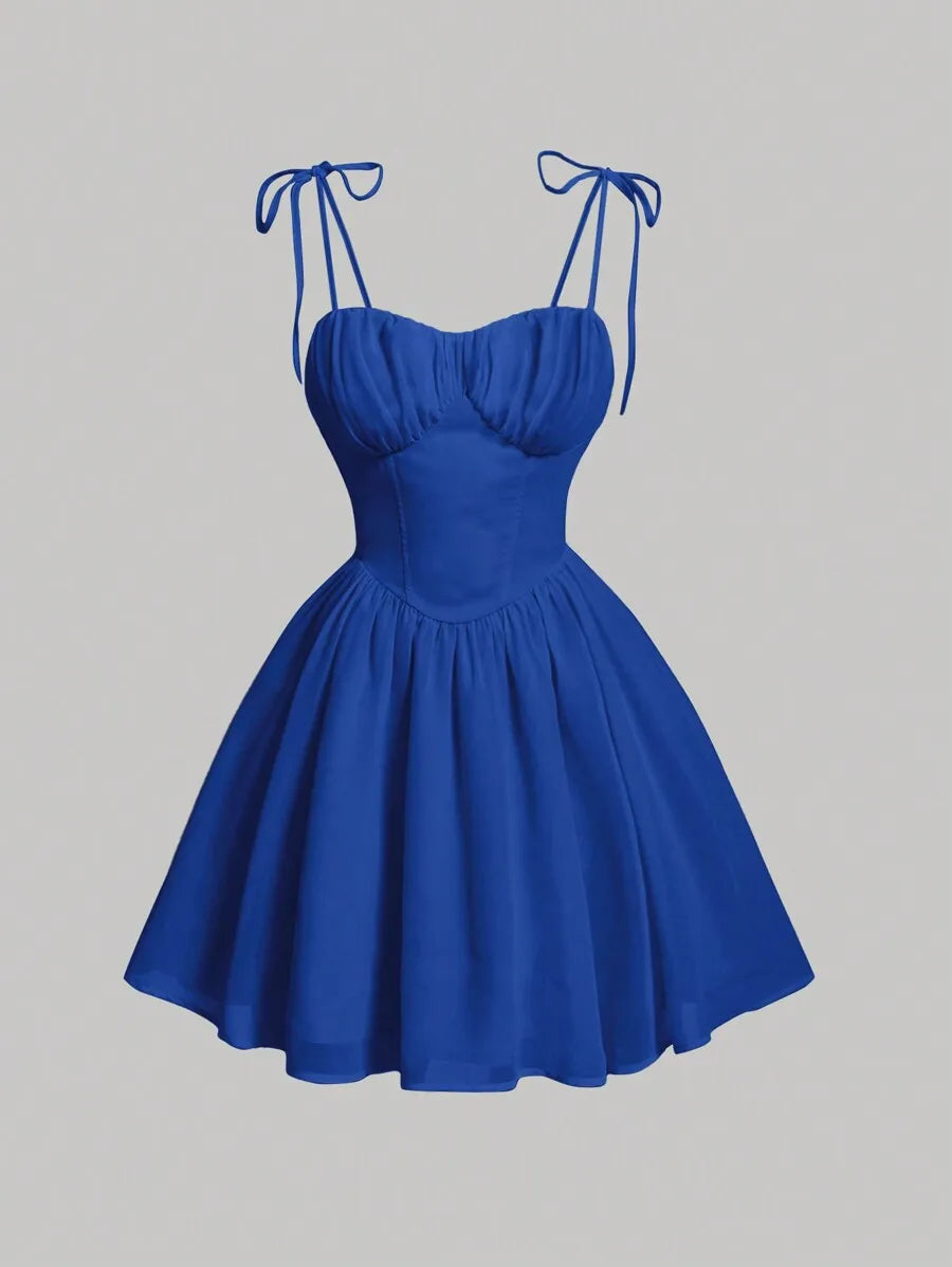 Tie Shoulder Ruched Bust Mini Dress