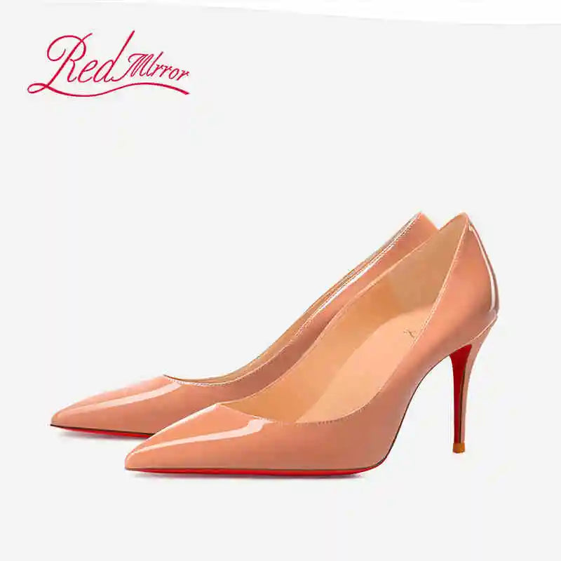 Black Pointed Heels with Red Shiny Bottoms