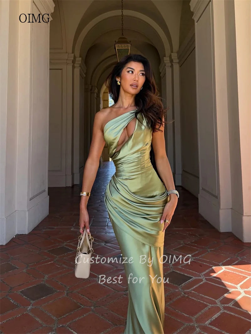 Green One Shoulder Mermaid Prom Gown