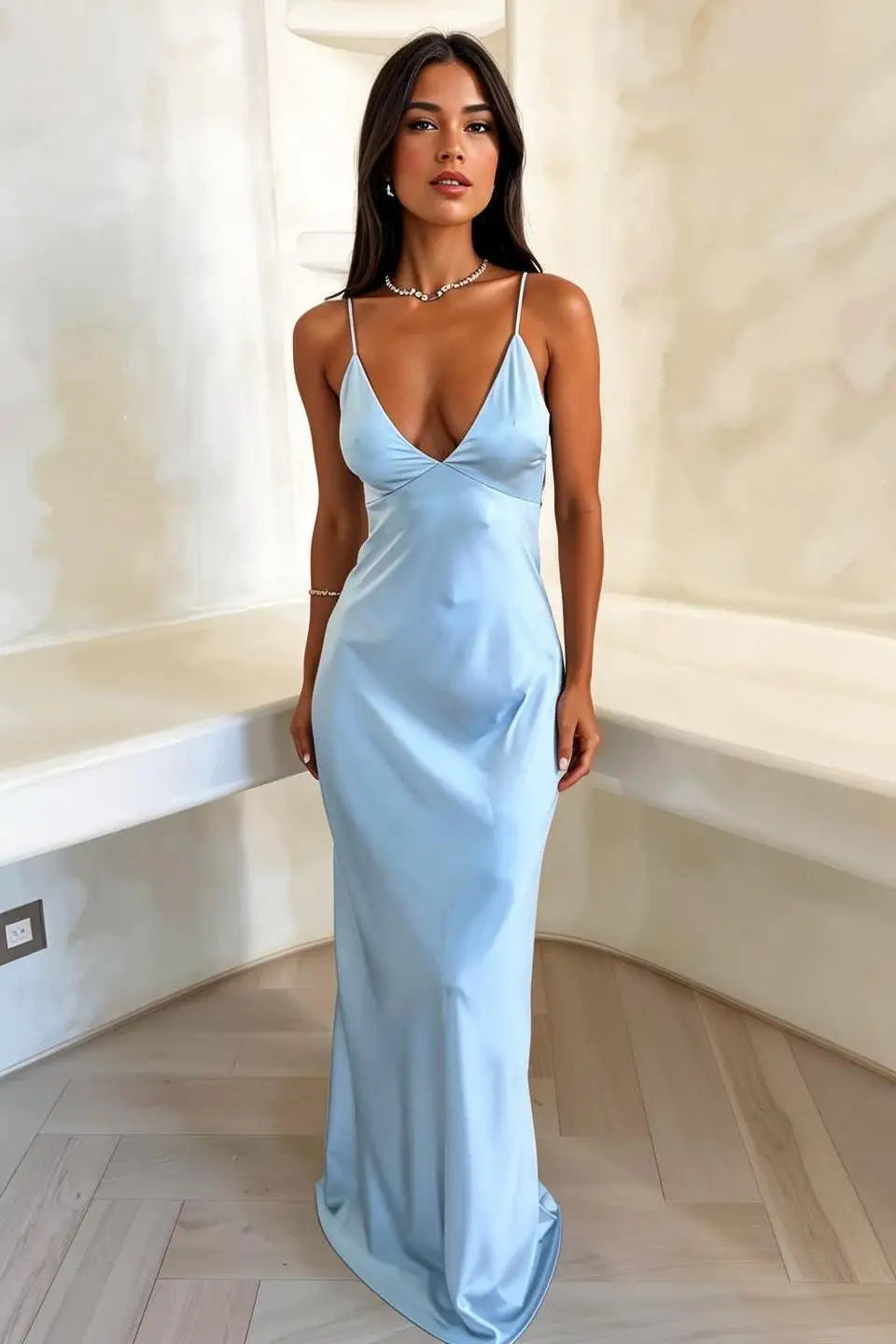 Strapless V-Neck A-Line Maxi Dress