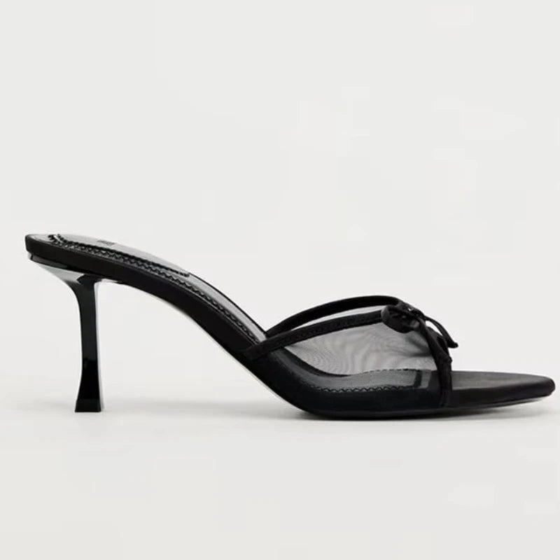 Women's Lace Mesh Slingback Medium Heel Sandals