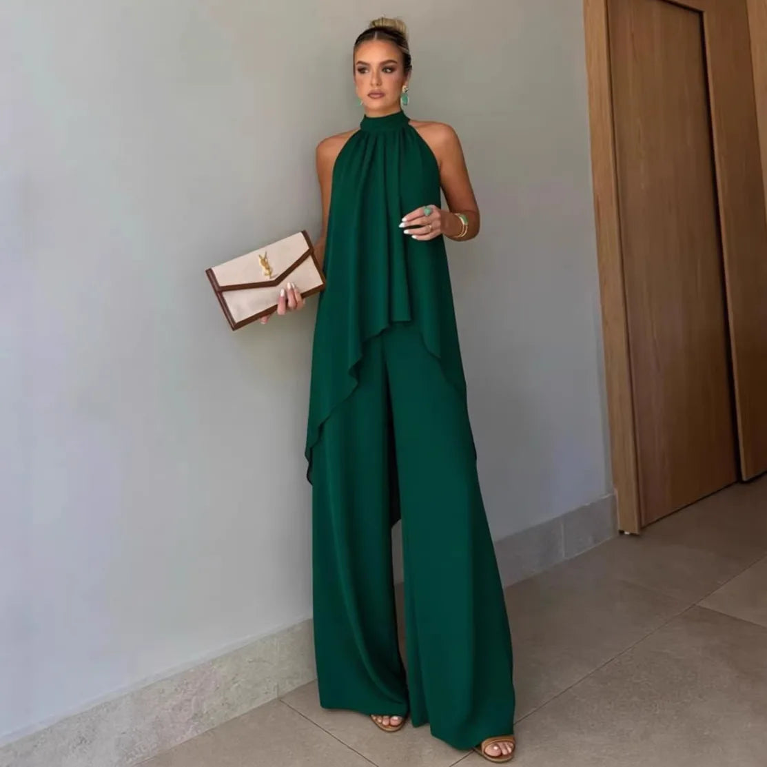Women Summer Pants Suit: Asymmetrical Sleeveless 2-Piece Set