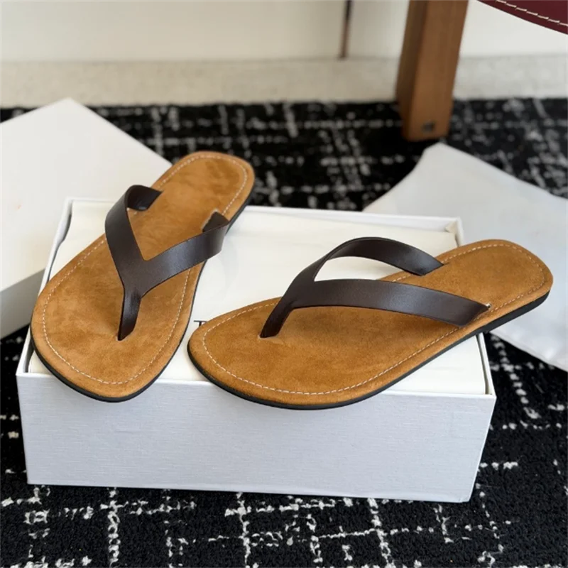 Calf Leather Round Toe Thong Sandals