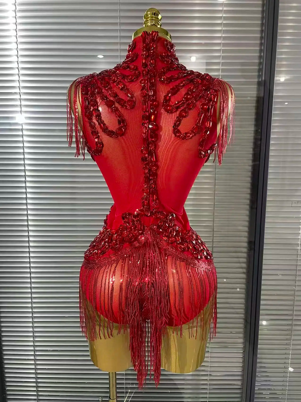Shining Rhinestone Sequin Tassel Mesh Bodysuit – Sexy Party & Stagewear