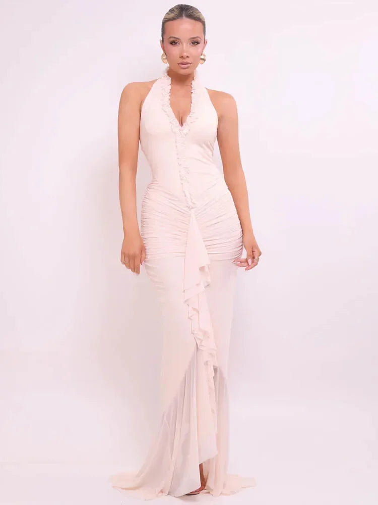 Halter V-Neck Backless Maxi Dress