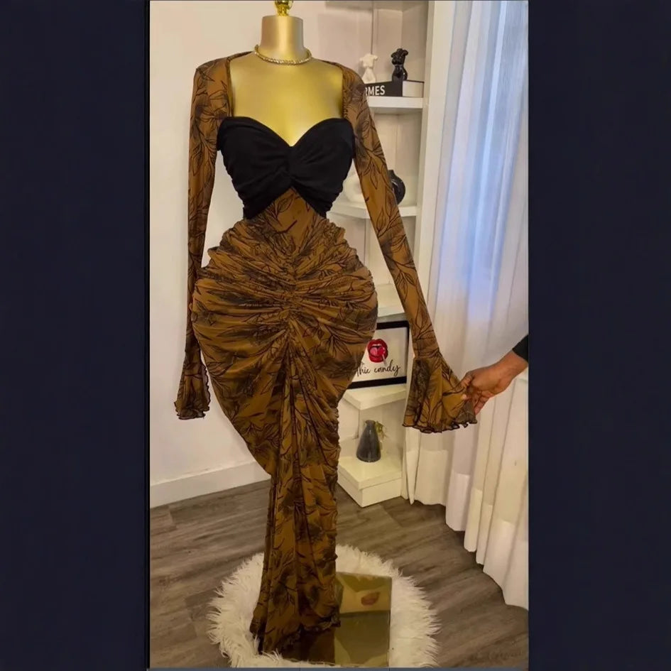 Long Sleeve Ruched Nightclub Maxi Dress