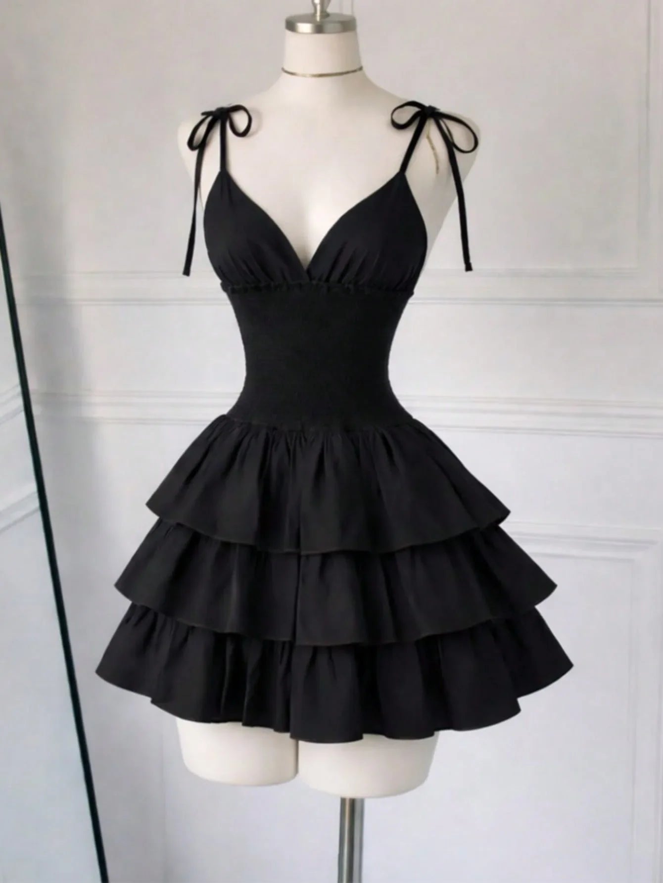Korean Style V-Neck Ruffle Mini Dress