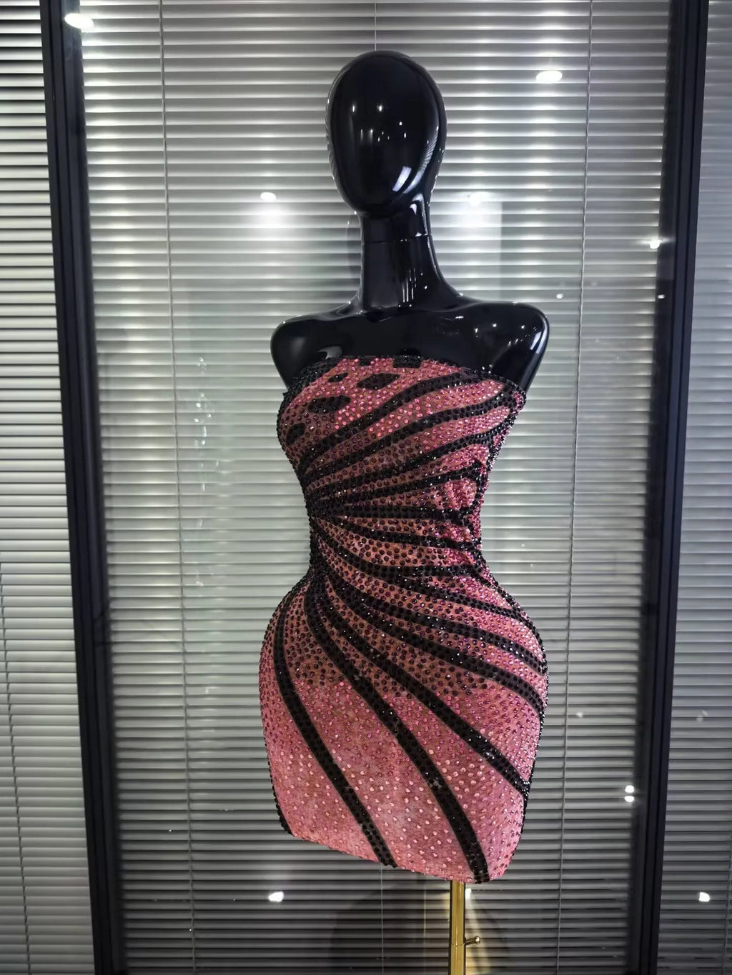 Shining Rhinestone Strapless Mesh Bodycon Mini Dress