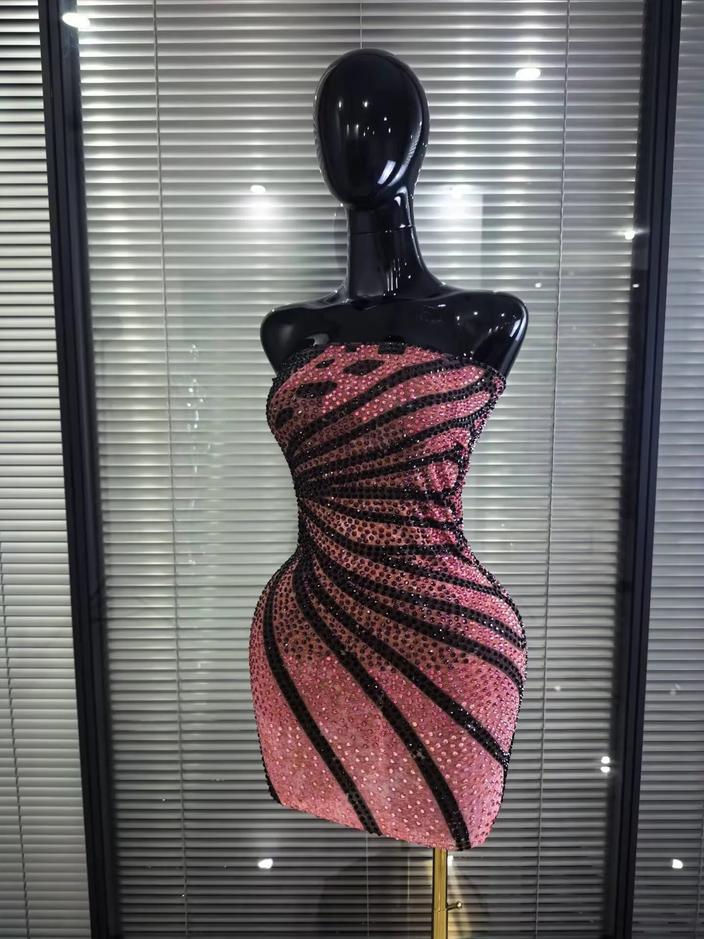Shining Rhinestone Strapless Mesh Bodycon Mini Dress