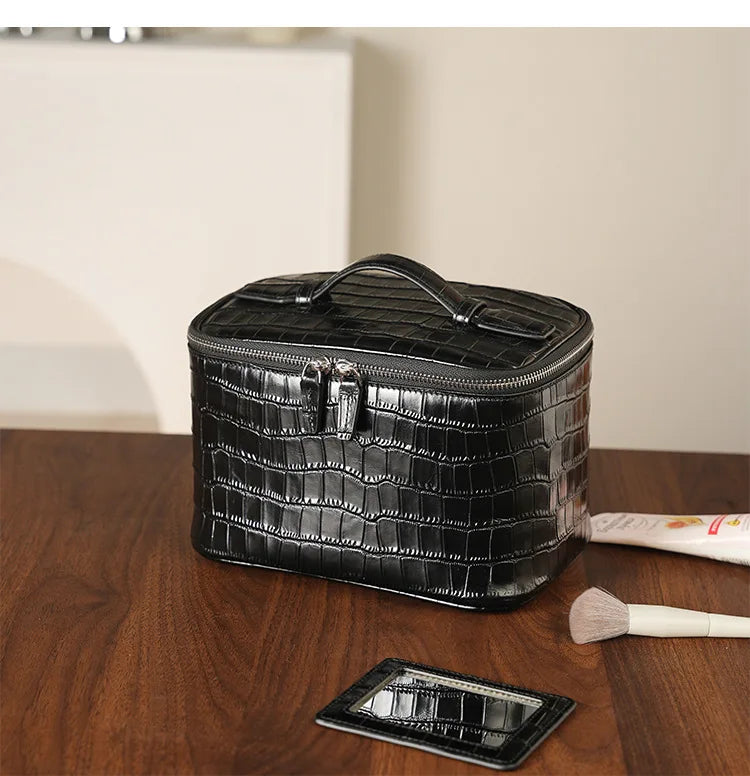 Portable Square Leather Vanity Bag