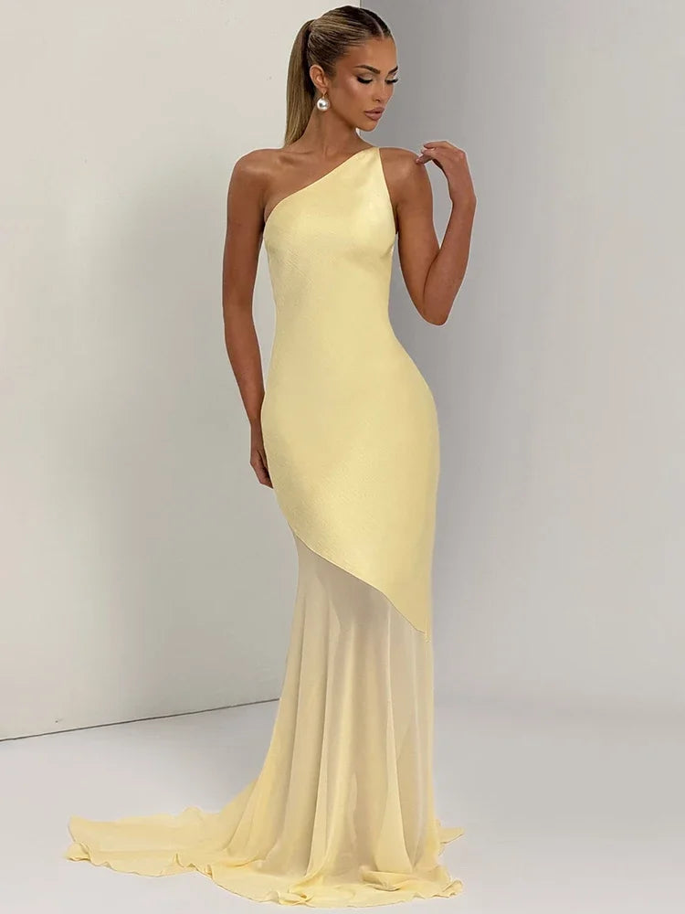 One Shoulder Patchwork Bodycon Maxi Dress