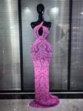 Pink Halter Backless Mesh Mermaid Dress