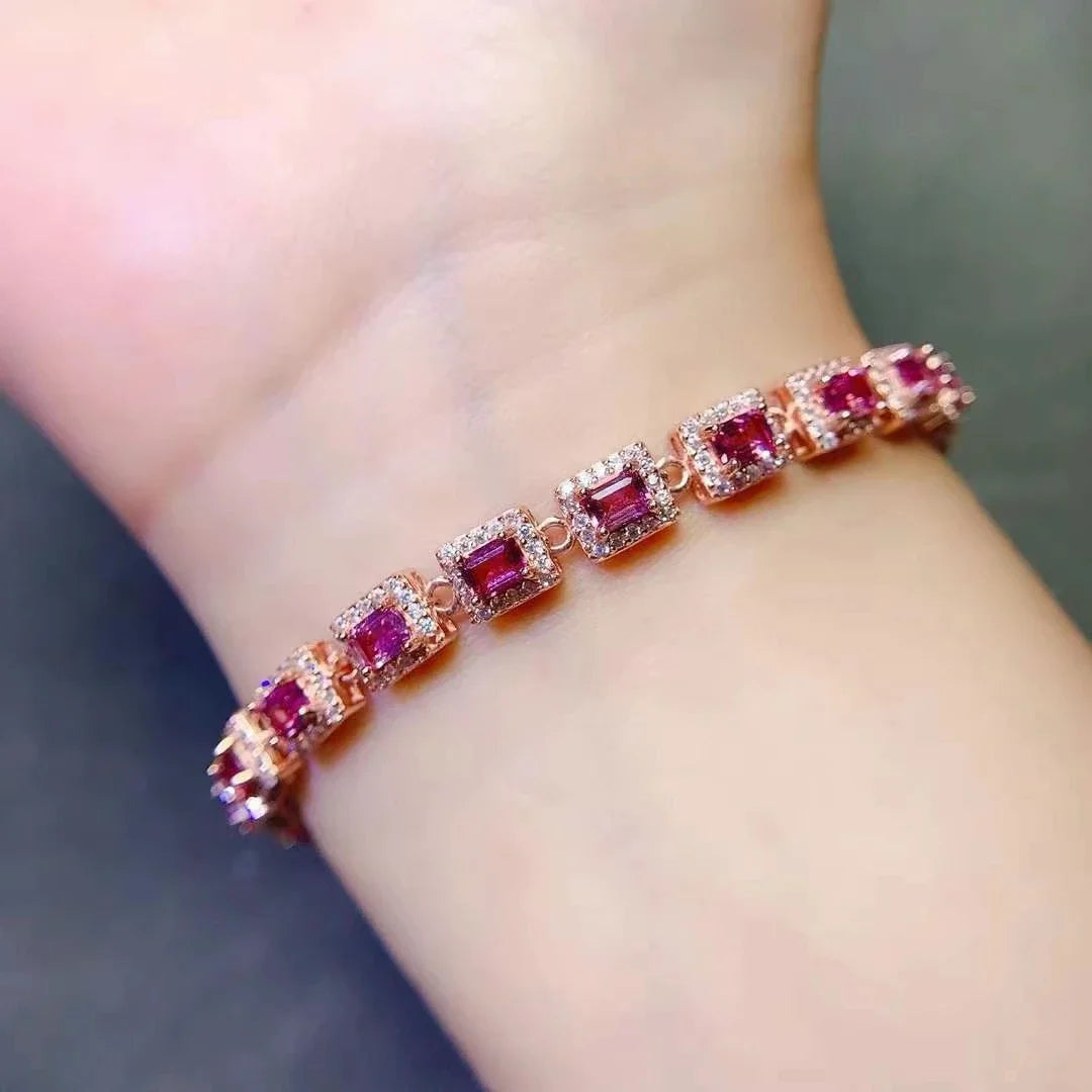 Natural Garnet 925 Silver Bracelet