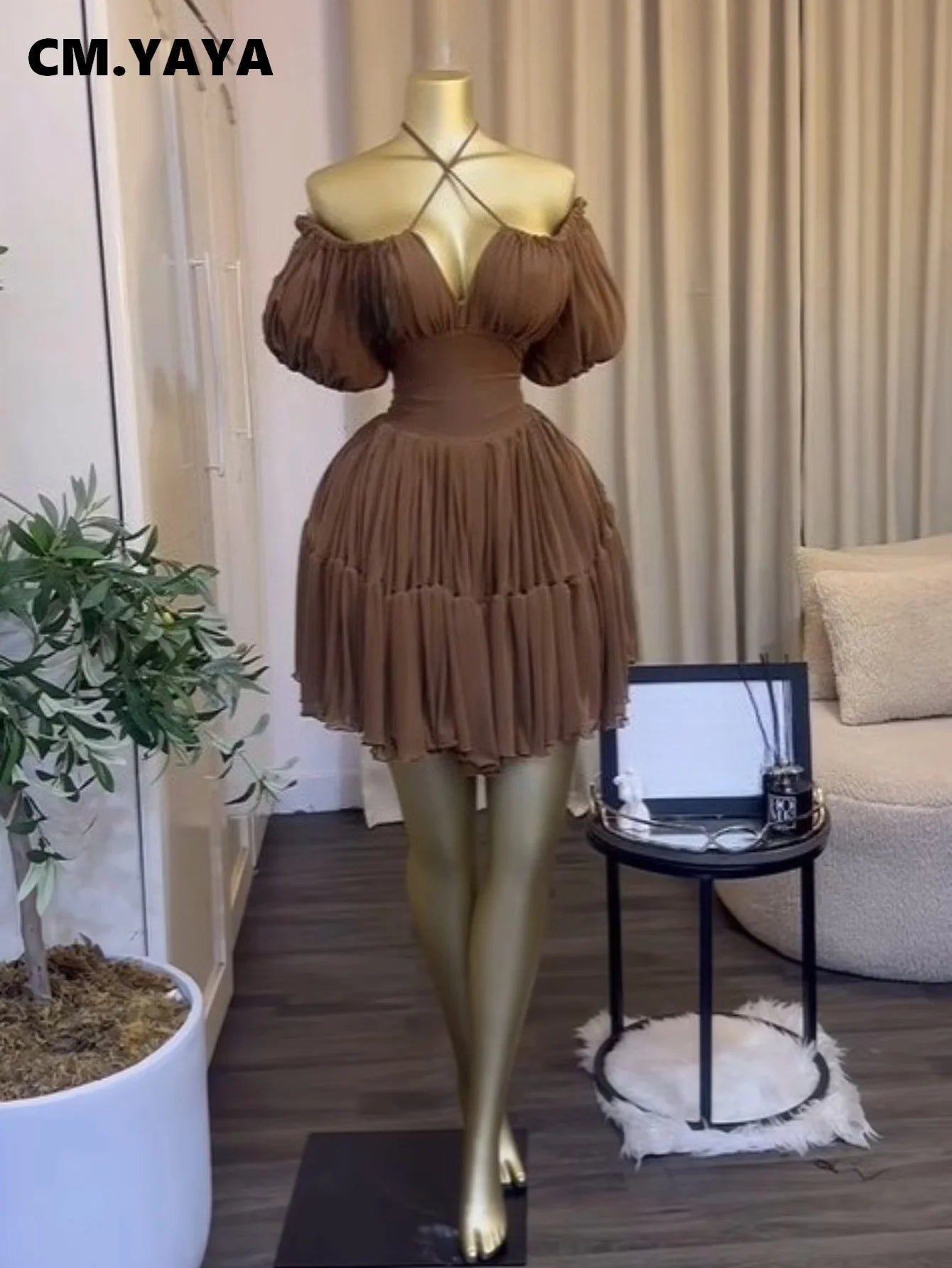 Fairycore Puff Sleeve Halter Mini Dress