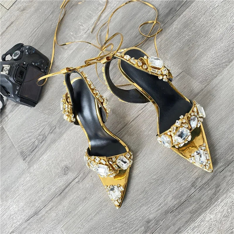 Luxury Rhinestone Pointed-Toe High-Heel Sandals – Elegant Women’s Shoes