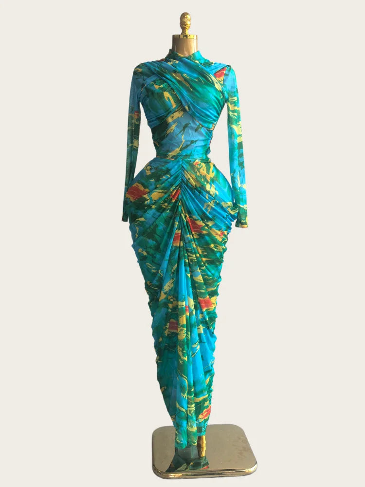 Tie-Dye Crop Top & Ruched Maxi Skirt Set
